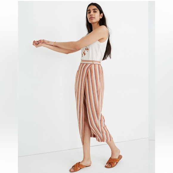 Madewell Dresses & Skirts - Madewell Pull-On Wrap Midi Skirt in Stripe Linen Blend Trip Stripe Avalon Pink